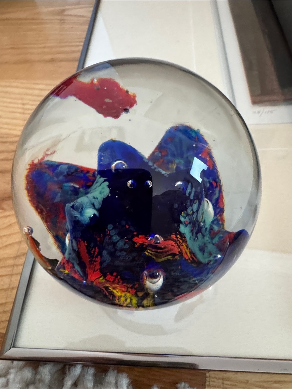 Handblown Multi-Color Art Glass Paperweight - Decorative Home Accent